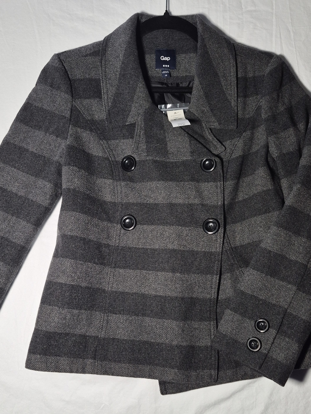GAP Women's Wool Gray Striped Double-Breasted Coat XS NWT